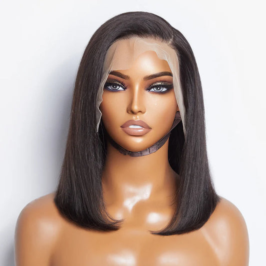 Bailey Hair Company 12 Inches 13x4 #1B Straight Lifting Bang Side Part Lace Frontal Wig-100% Human Hair