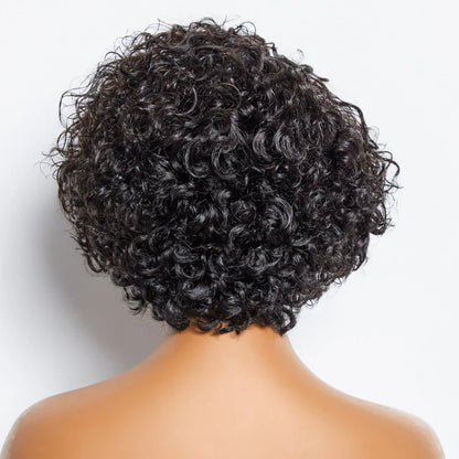 Bailey Hair Company 8 inch Short Curly Pixie Cut 13"x4" Frontal Lace Wig Pre-Bleached Knots Brazilian Human Virgin Hair 150% Density