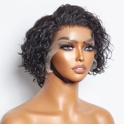 Bailey Hair Company 8 inch Short Curly Pixie Cut 13"x4" Frontal Lace Wig Pre-Bleached Knots Brazilian Human Virgin Hair 150% Density