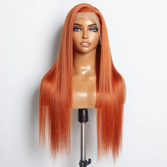 Bailey Hair Company 24 Inches Ginger 13"x4" Lace Front Straight Wig Pre-Plucked Free Part 150% Density-100% Human Hair