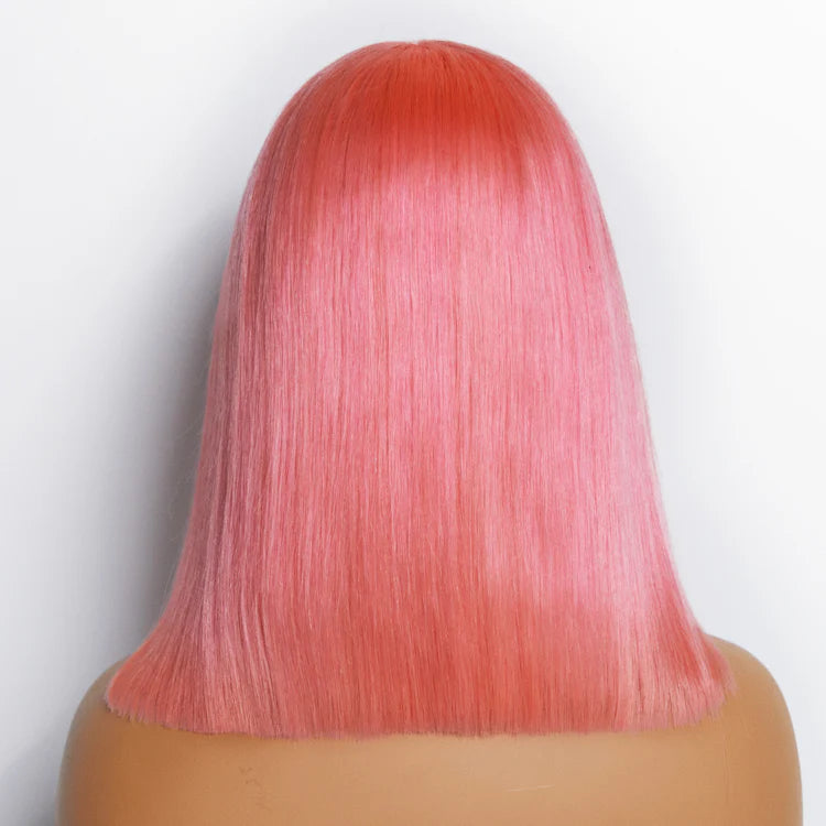 Bailey Hair Company 12 Inches Pre-Plucked 13"x4" #Pink Straight Bob Lace Frontal Wig 150% Density-100% Human Hair