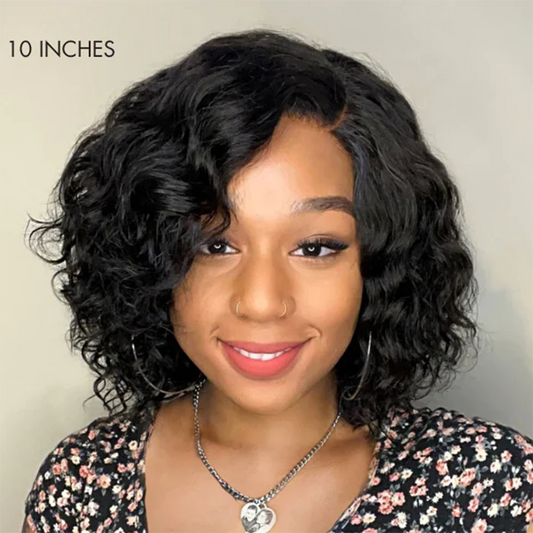 Bailey Hair Company 10 Inches #1B T-Part Undetectable Lace Water Wave C Part Short Bob Wig