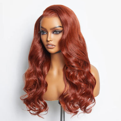 Bailey Hair Company 24 Inches 13"x4" Body Wavy Wear & Go Glueless #Redbrown Lace Frontal Wig-100% Human Hair