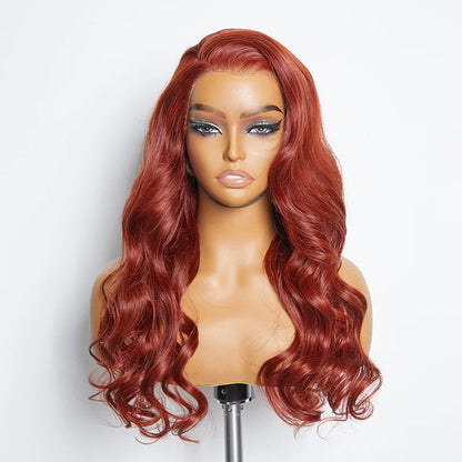 Bailey Hair Company 24 Inches 13"x4" Body Wavy Wear & Go Glueless #Redbrown Lace Frontal Wig-100% Human Hair