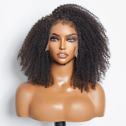 Bailey Hair Company 16 Inches 13"x4" Afro Kinky Curly 4C Edge Hairline #1B Lace Frontal Wig-100% Human Hair