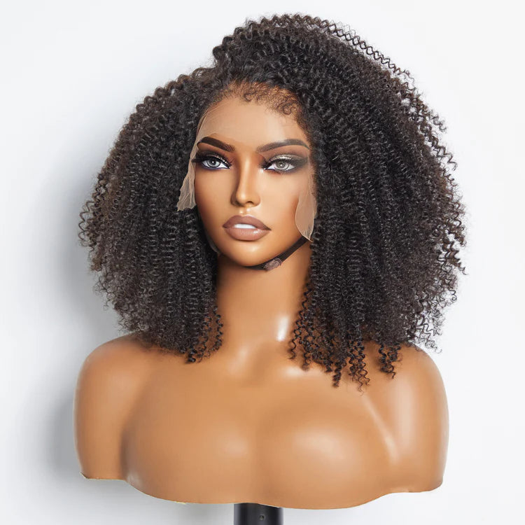 Bailey Hair Company 16 Inches 13"x4" Afro Kinky Curly 4C Edge Hairline #1B Lace Frontal Wig-100% Human Hair