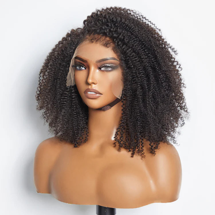 Bailey Hair Company 16 Inches 13"x4" Afro Kinky Curly 4C Edge Hairline #1B Lace Frontal Wig-100% Human Hair