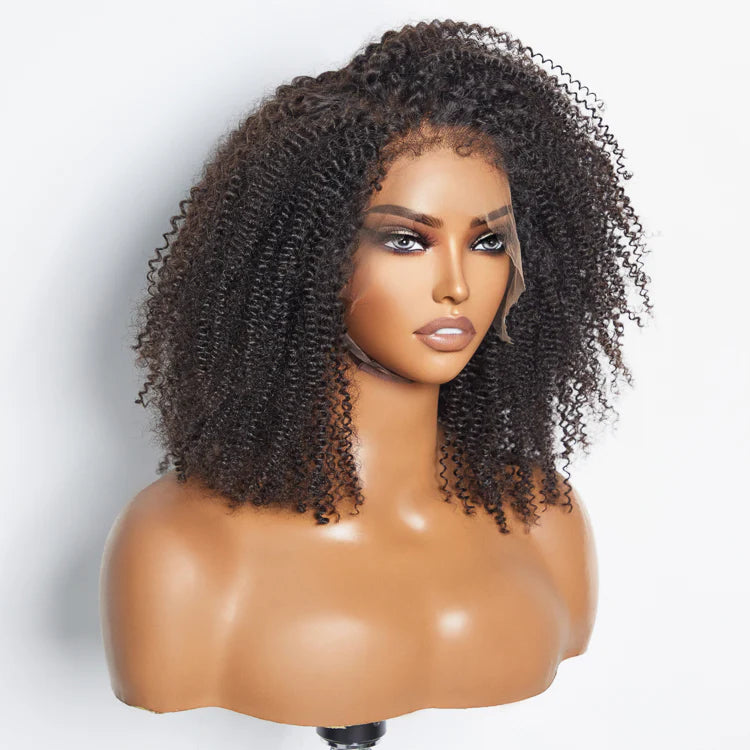 Bailey Hair Company 16 Inches 13"x4" Afro Kinky Curly 4C Edge Hairline #1B Lace Frontal Wig-100% Human Hair