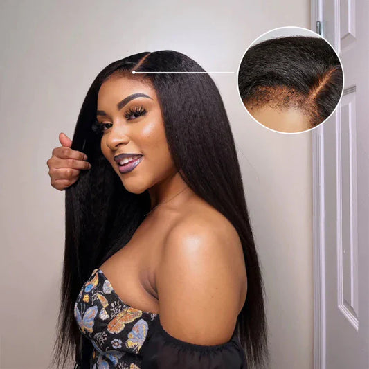 Bailey Hair Company 16-20 Inches 13x4 & 5x5 4C Edges | Kinky Edges Kinky Straight HD Glueless Mid Part Long Lace Closure Wig-100% Human Hair