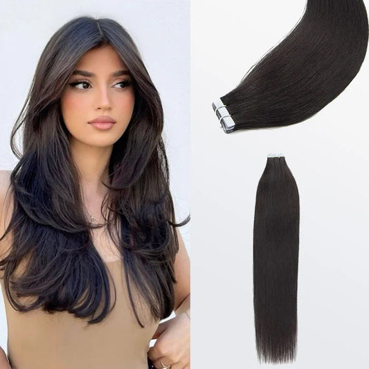 Bailey Hair Company Premium Quality Straight Tape In Remy Hair Extensions #1B Natural Black