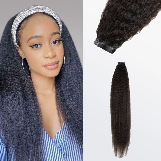 Bailey Hair Company Afro-textured Kinky Straight Tape In Remy Hair Extensions #1B Natural Black