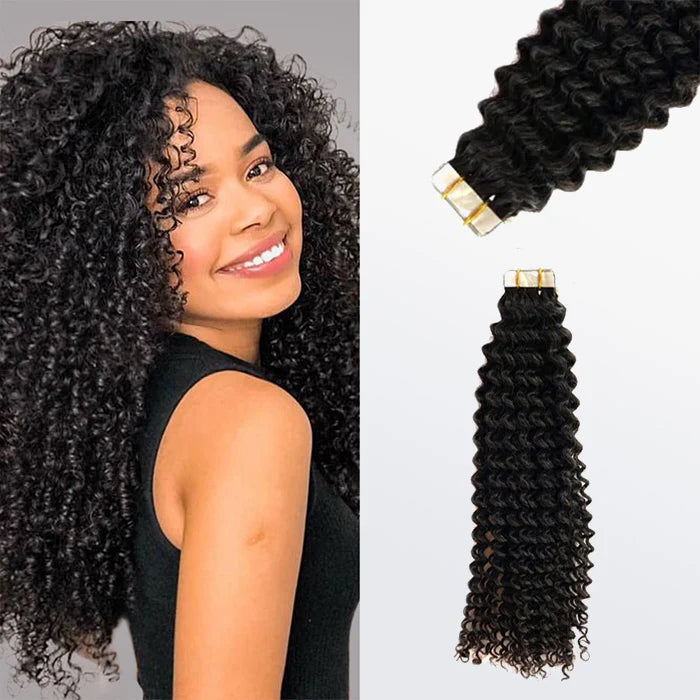 Bailey Hair Company Afro-textured Kinky Curly Tape In Remy Hair Extensions #1B Natural Black