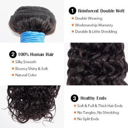 Bailey Hair Company 10-30 Inch Water Wave Virgin Brazilian Hair #1B Natural Black