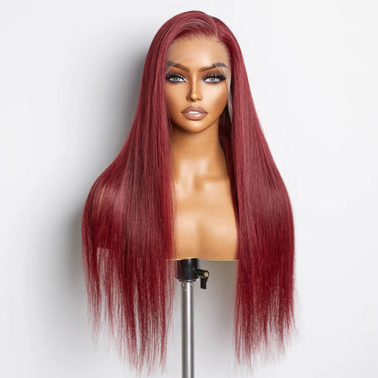 Bailey Hair Company 24 Inches Burgundy 13"x4" Lace Front Straight Wig Pre-Plucked Free Part 150% Density-100% Human Hair