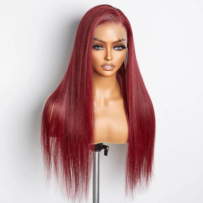 Bailey Hair Company 24 Inches Burgundy 13"x4" Lace Front Straight Wig Pre-Plucked Free Part 150% Density-100% Human Hair