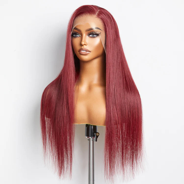 Bailey Hair Company 24 Inches Burgundy 13"x4" Lace Front Straight Wig Pre-Plucked Free Part 150% Density-100% Human Hair