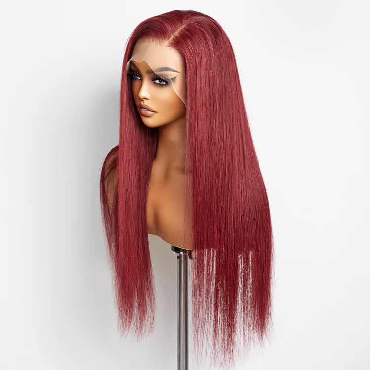 Bailey Hair Company 24 Inches Burgundy 13"x4" Lace Front Straight Wig Pre-Plucked Free Part 150% Density-100% Human Hair