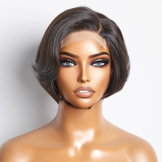 Bailey Hair Company 8 Inches 4"x4" Natural Black Straight Bob Side Part Lace Closure Wig-100% Human Hair