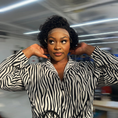 Bailey Hair Company 8 inch Short Curly Pixie Cut 13"x4" Frontal Lace Wig Pre-Bleached Knots Brazilian Human Virgin Hair 150% Density