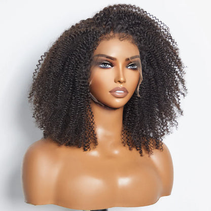 Bailey Hair Company 16 Inches 13"x4" Afro Kinky Curly 4C Edge Hairline #1B Lace Frontal Wig-100% Human Hair