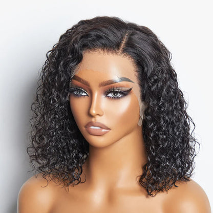 Bailey Hair Company 12/14 Inches 13"x4" Natural Black Water Wavy Bob 3D Transparent Lace Frontal Wig-100% Human Hair