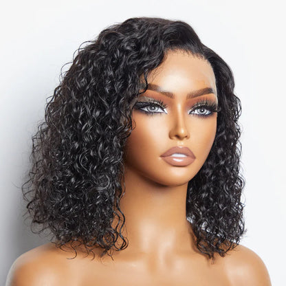 Bailey Hair Company 12/14 Inches 13"x4" Natural Black Water Wavy Bob 3D Transparent Lace Frontal Wig-100% Human Hair