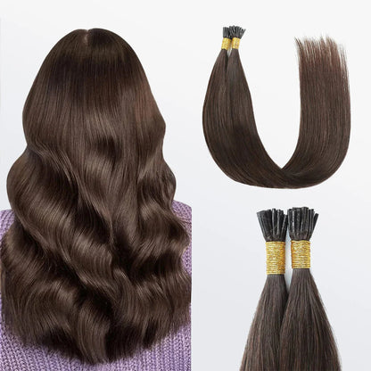 Bailey Hair Company I Tip Hair Extensions Straight Natural Remy Human Hair (#2 Darkest Brown )