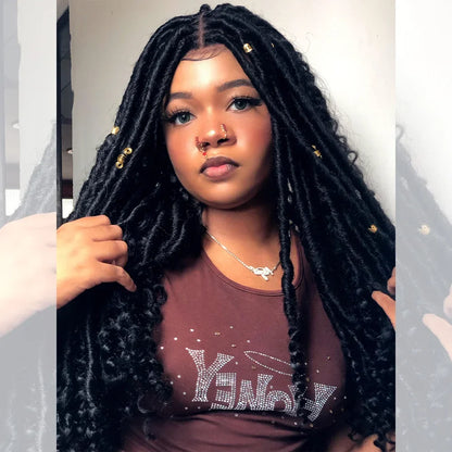Bailey Hair Company 26 Inches 4x4 Faux Goddess Locs with Curls Braids Lace Closure Wigs 200% Density-100% Handmade