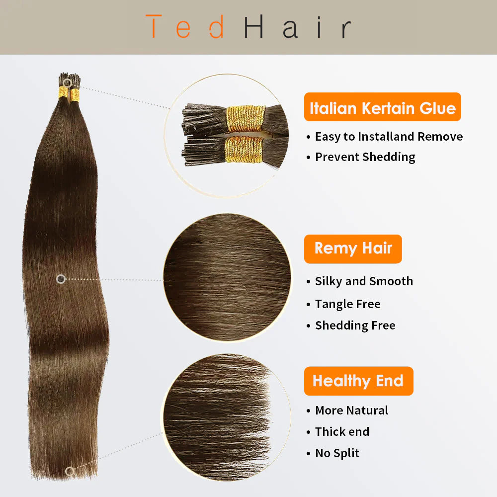 Bailey Hair Company I Tip Hair Extensions Natural Remy Human Hair (#8 Light Brown)