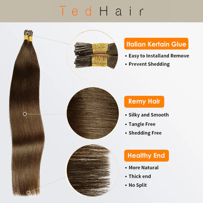 Bailey Hair Company I Tip Hair Extensions Natural Remy Human Hair (#8 Light Brown)