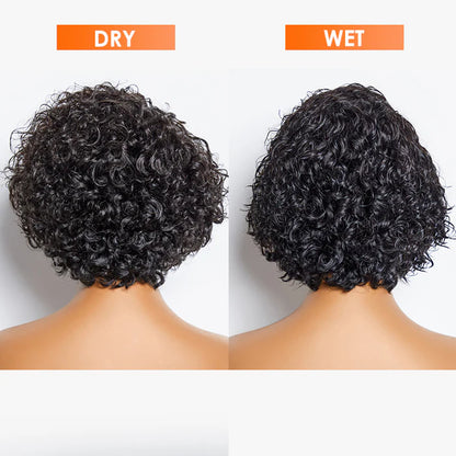 Bailey Hair Company 8 inch Short Curly Pixie Cut 13"x4" Frontal Lace Wig Pre-Bleached Knots Brazilian Human Virgin Hair 150% Density