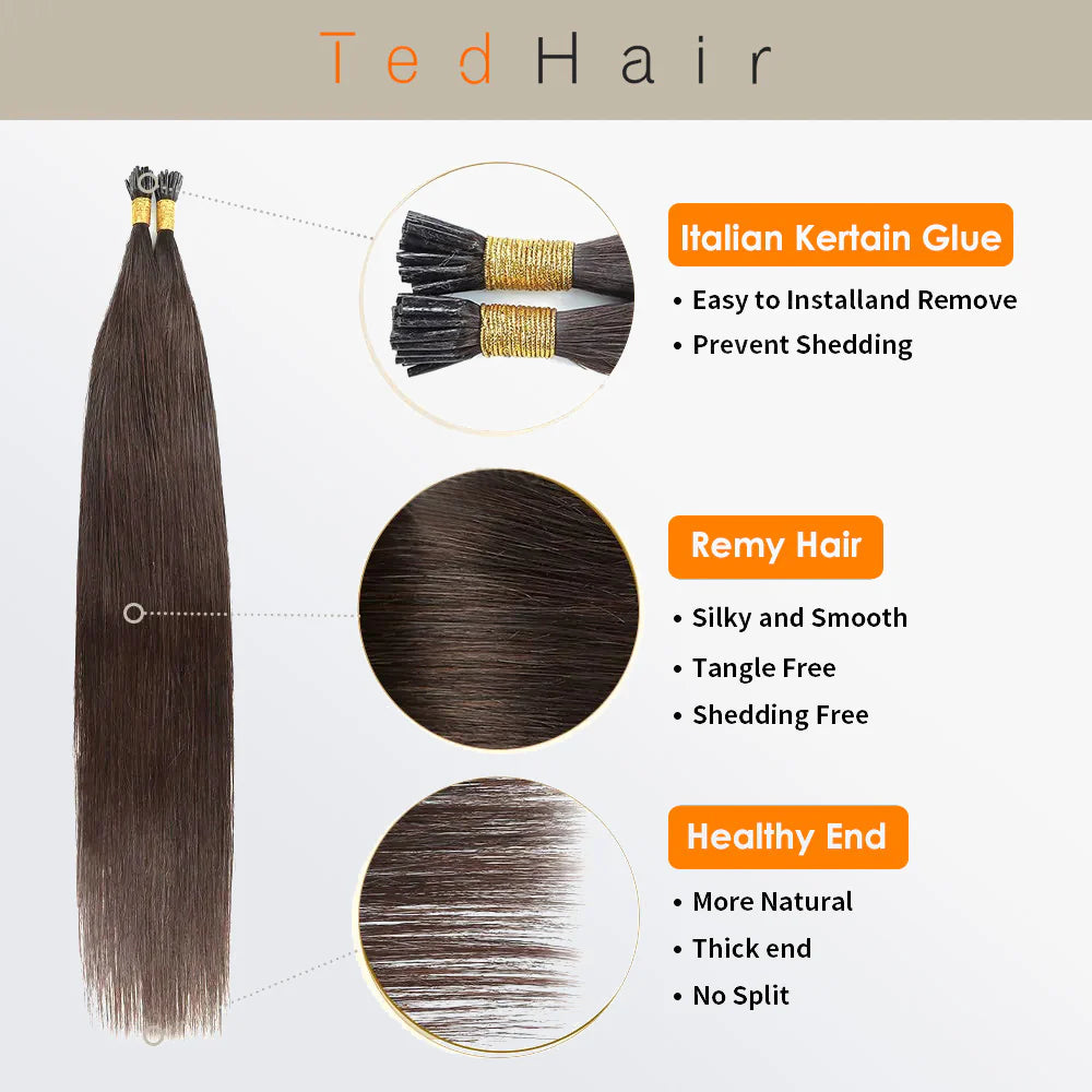 Bailey Hair Company I Tip Hair Extensions Straight Natural Remy Human Hair (#2 Darkest Brown )