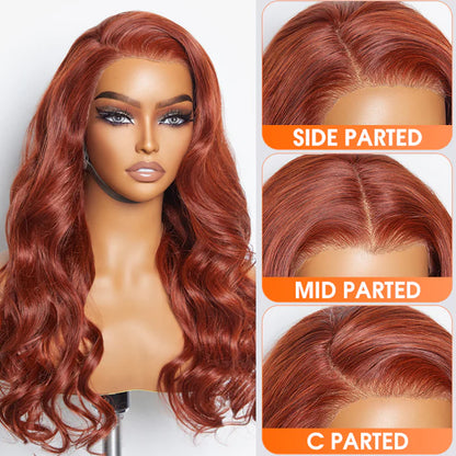 Bailey Hair Company 24 Inches 13"x4" Body Wavy Wear & Go Glueless #Redbrown Lace Frontal Wig-100% Human Hair