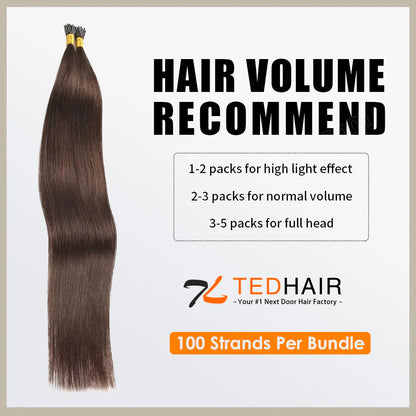 Bailey Hair Company I Tip Hair Extensions Straight Natural Remy Human Hair (#2 Darkest Brown )