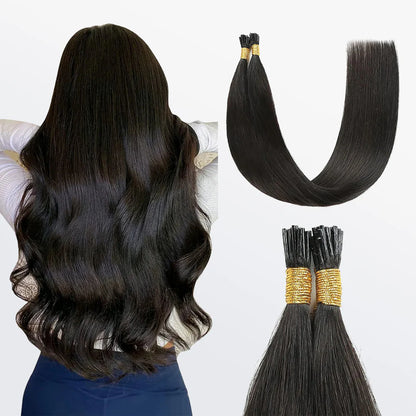 Bailey Hair Company I Tip Hair Extensions Straight Natural Remy Human Hair (#1B Natural Black)