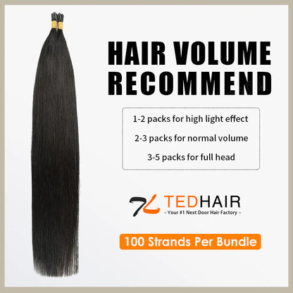 Bailey Hair Company I Tip Hair Extensions Straight Natural Remy Human Hair (#1B Natural Black)