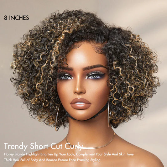 Bailey Hair Company 8 inch Trendy Short Cut Curly Minimalist HD Lace Glueless Side Part Wig