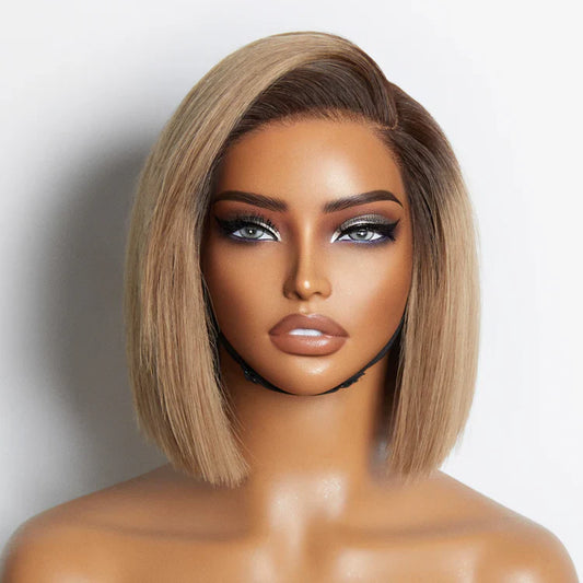 Bailey Hair Company 8 inch Ash Blonde Ombre Blunt Cut Bob Glueless Minimalist HD Lace Ready to Go Short Bob Wig