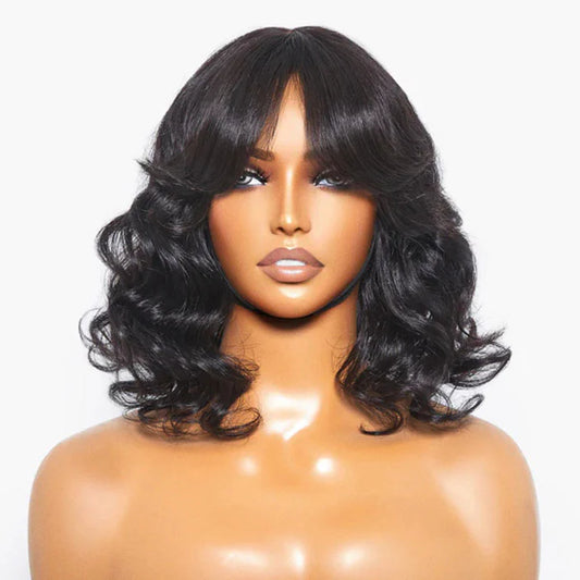 Bailey Hair Company 12 Inches Mature Lady Short Loose Wave #1B Lace Wig With Bangs