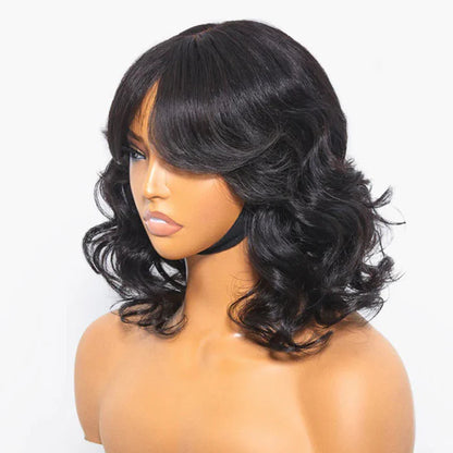 Bailey Hair Company 12 Inches Mature Lady Short Loose Wave #1B Lace Wig With Bangs