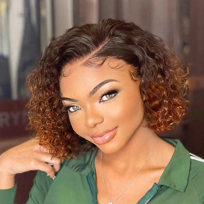 Bailey Hair Company 10 Inches Trendy Mix Brown Short Cut Curly HD Lace Glueless Side Part Wig