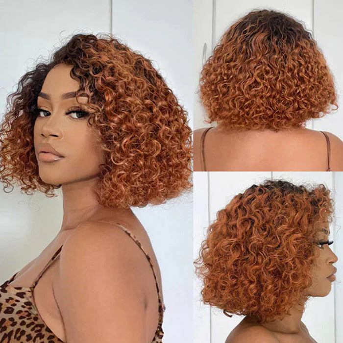 Bailey Hair Company 10 Inches Trendy Mix Brown Short Cut Curly HD Lace Glueless Side Part Wig