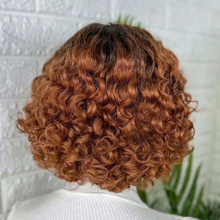 Bailey Hair Company 10 Inches Trendy Mix Brown Short Cut Curly HD Lace Glueless Side Part Wig