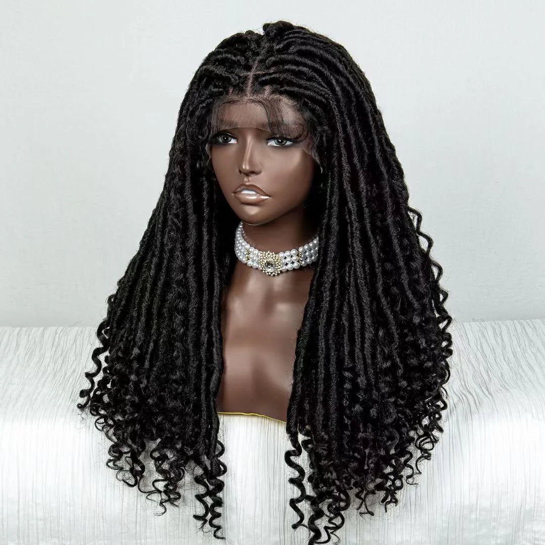 Bailey Hair Company 26 Inches 4x4 Faux Goddess Locs with Curls Braids Lace Closure Wigs 200% Density-100% Handmade