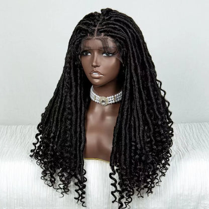 Bailey Hair Company 26 Inches 4x4 Faux Goddess Locs with Curls Braids Lace Closure Wigs 200% Density-100% Handmade