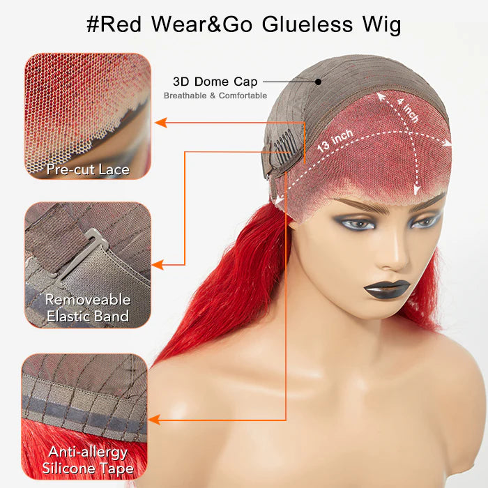 Bailey Hair Company 24 Inches 13"x4" Body Wavy Wear & Go Glueless #Red Lace Frontal Wig-100% Human Hair