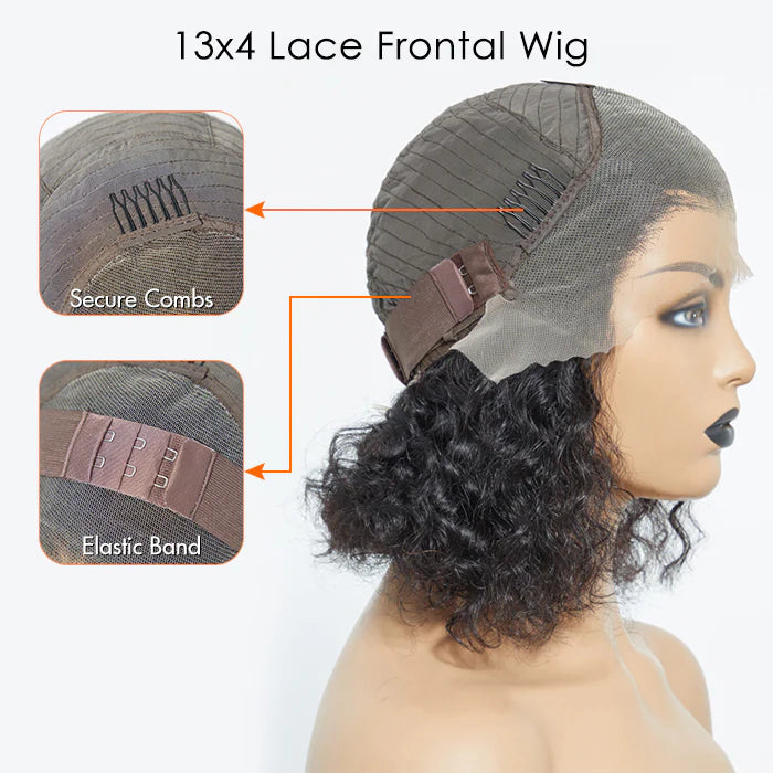 Bailey Hair Company 12/14 Inches 13"x4" Natural Black Water Wavy Bob 3D Transparent Lace Frontal Wig-100% Human Hair